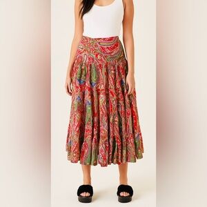 Lauren by Ralph Lauren Red Paisley Tiered Skirt, Size PS